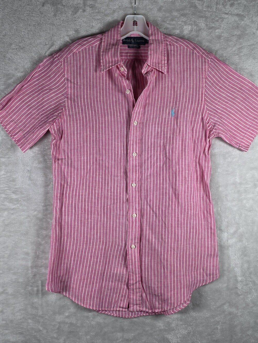Polo Ralph Lauren Custom Fit Linen Button Down Shirt Mens Sz Small Pink Striped